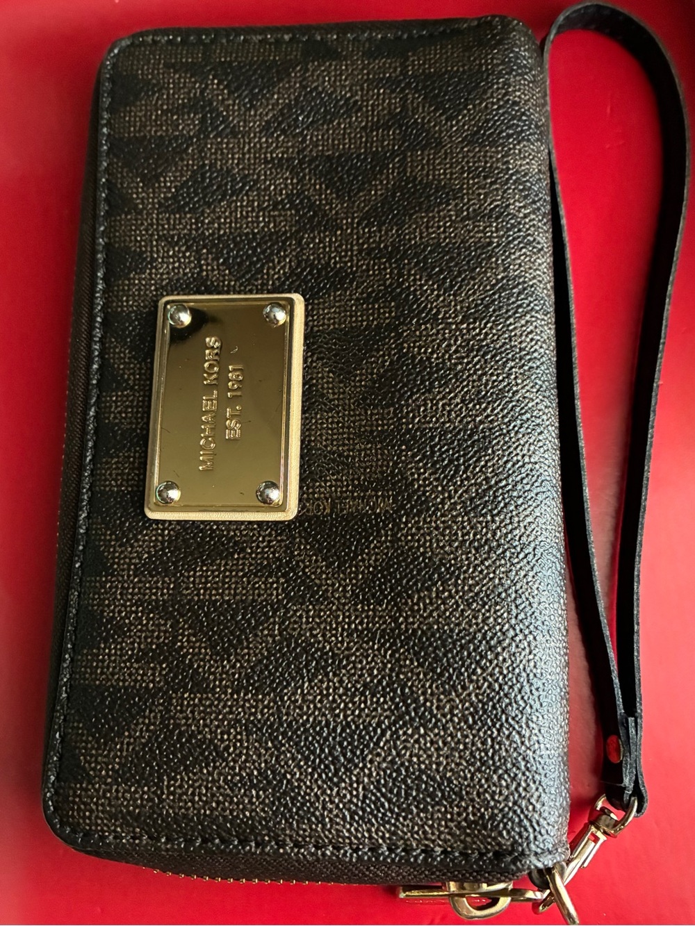 Michael Kors Black and Gold Logo Wristlet